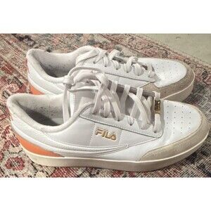 FILA Wmns 8.5 White Orange Beige Low Top Lace Up Leather Suede Sneakers